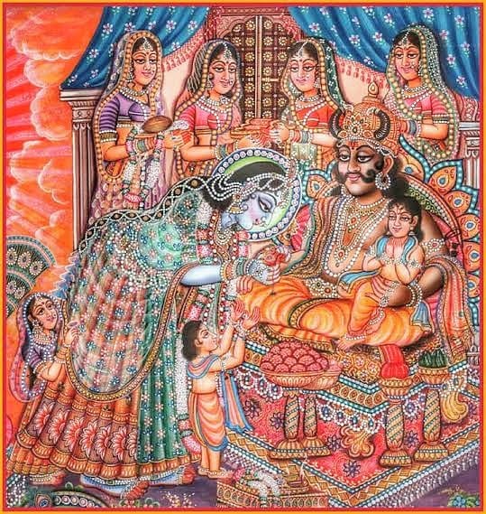 Yama Lord of Death is welcomed by his Sister River Yamuna/Yami on Bhai Dooj